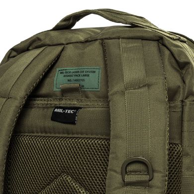 Тактичний рюкзак місткістю 36 л. Mil-Tec Large Assault Pack Laser Cut колір Olive, OFS-MT-14002701, Олива, Олива