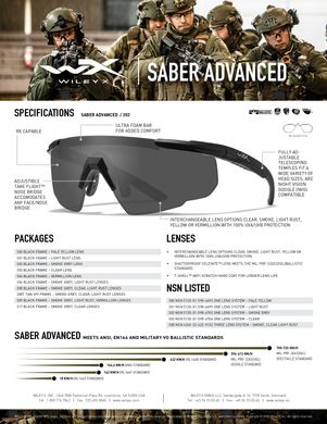 Балістичні окуляри Wiley X Saber Advanced з лінзою Smoke grey, WY-SABER302, Black, Black