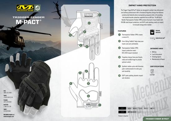 Тактичні рукавиці Trigger Finger M-Pact 55 Mechanix Black Color, MX-MPF-55 B, Black, Black, L