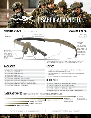 Балістичні окуляри з трьома лінзами Wiley X Saber Advanced Smoke grey, Clear, Light rust, WY-SABER308T, Coyote Tan, Coyote Tan